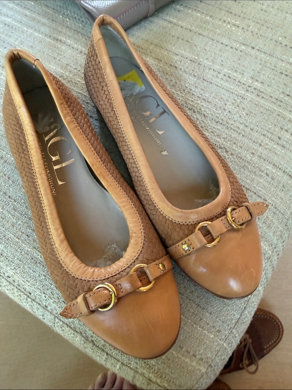 AGL tan Leather Flats Italy 36